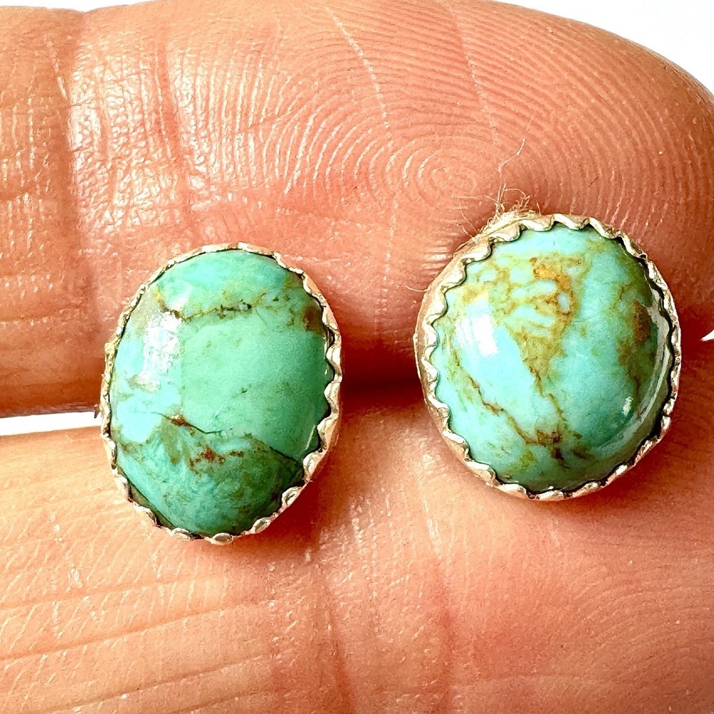 Navajo Turquoise Stud Earrings Sterling Silver 925 Small 10mm Pierced Handmade